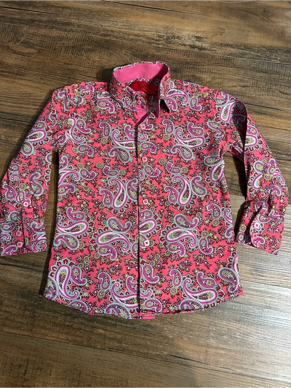 Boys Small Pink Paisley formal Long-Sleeve Button-Down Shirt Ellie Balleh